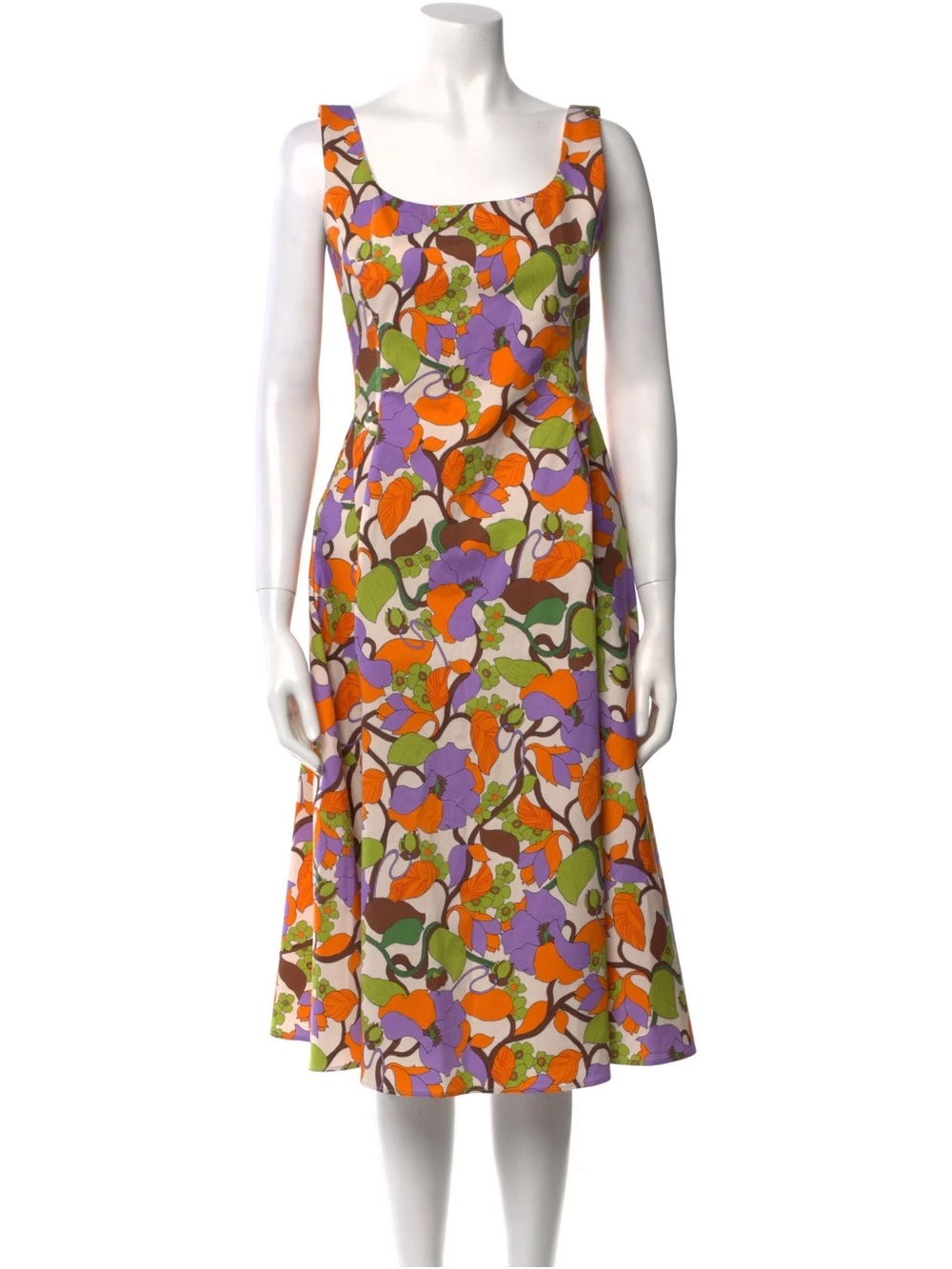LA DoubleJ Scoop-Neck Midi Dress in Orange, Purple & Green Floral
